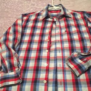 Red white blue plaid long sleeves Izod dress shirt